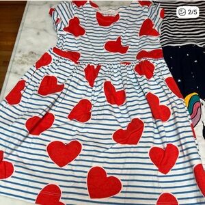Mini Boden Blue Striped Dress with Red Hearts